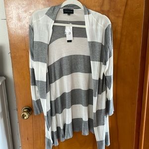 Gray and white striped cardigan